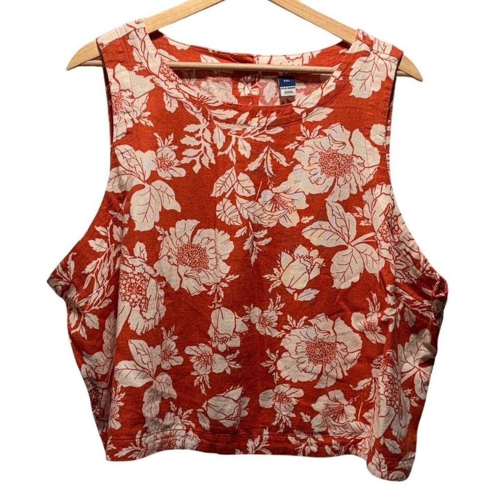 Old Navy Womens Linen Blend Cropped Floral Tank Size XXL Boho Concert Cottage